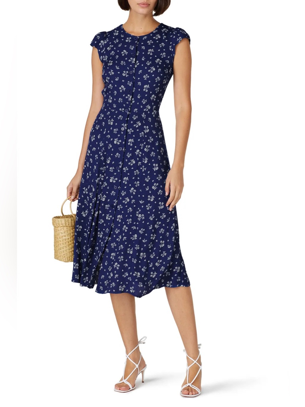 Reformation Navy Blue Floral Midi Dress